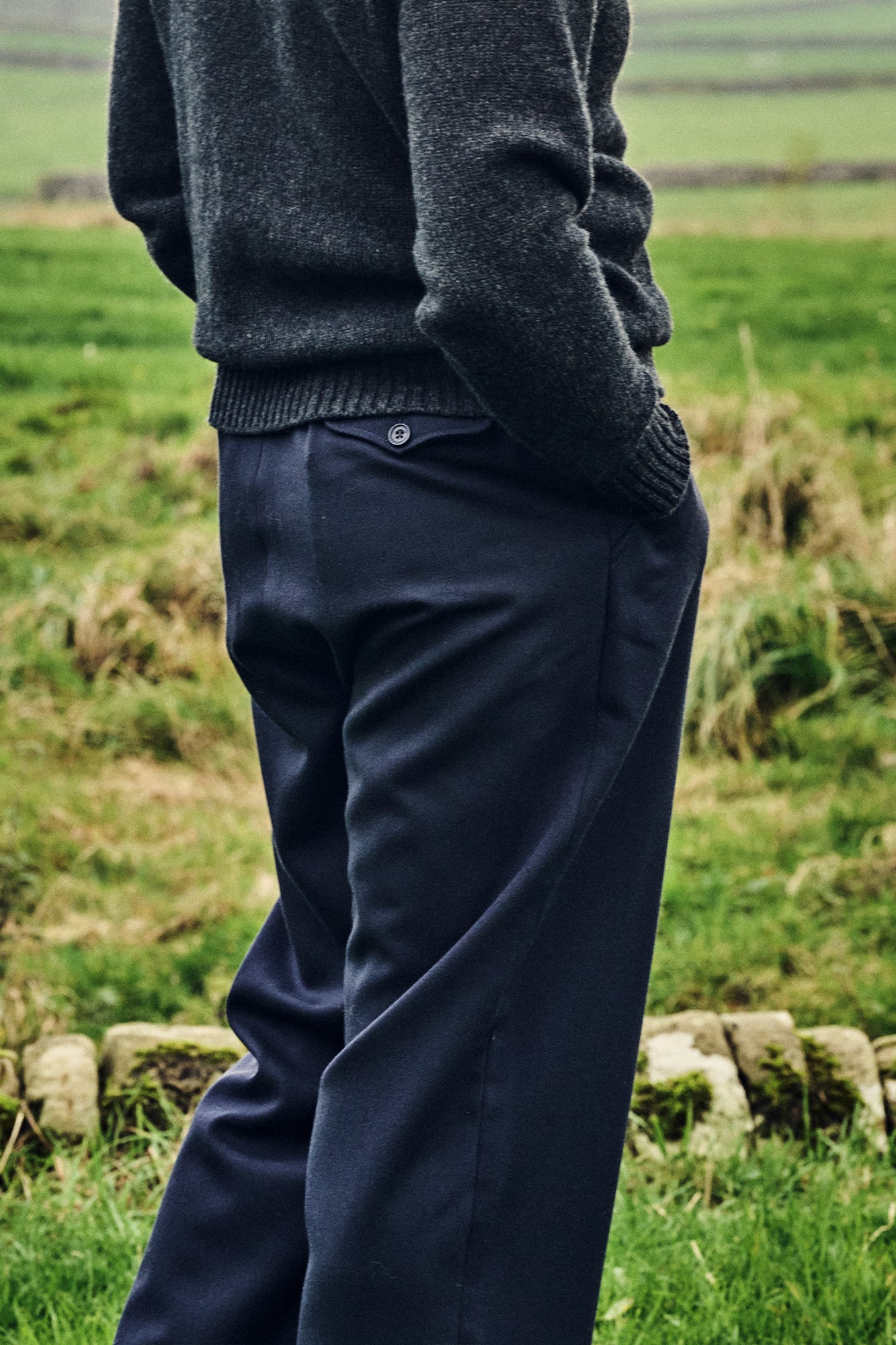 Mens Archie Wool Trousers - Navy - Image 3