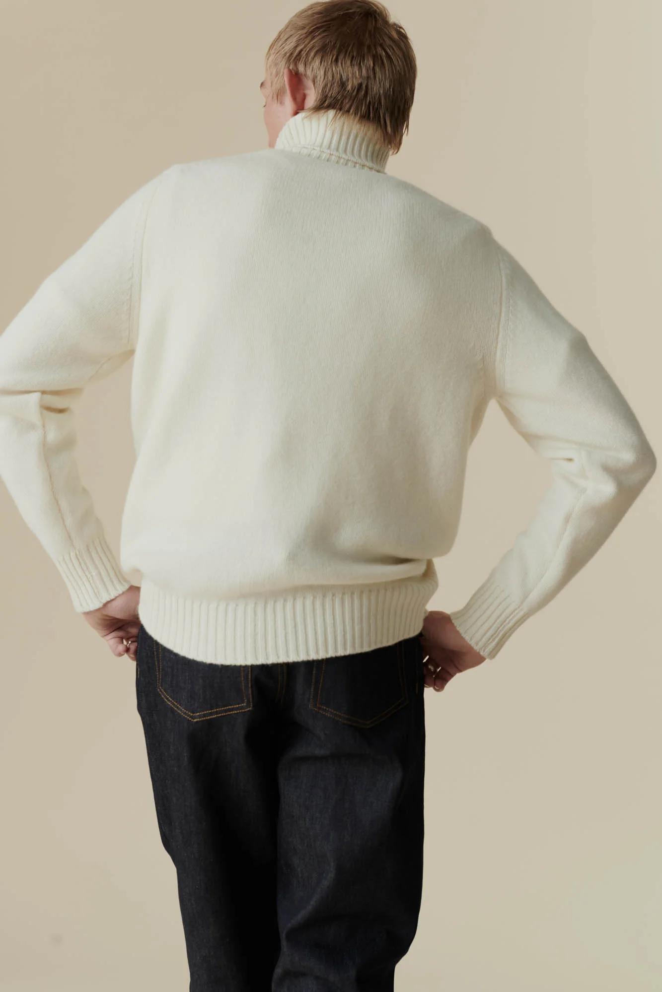 Men's Lambswool Roll Neck Jumper - Ecru - Image 3