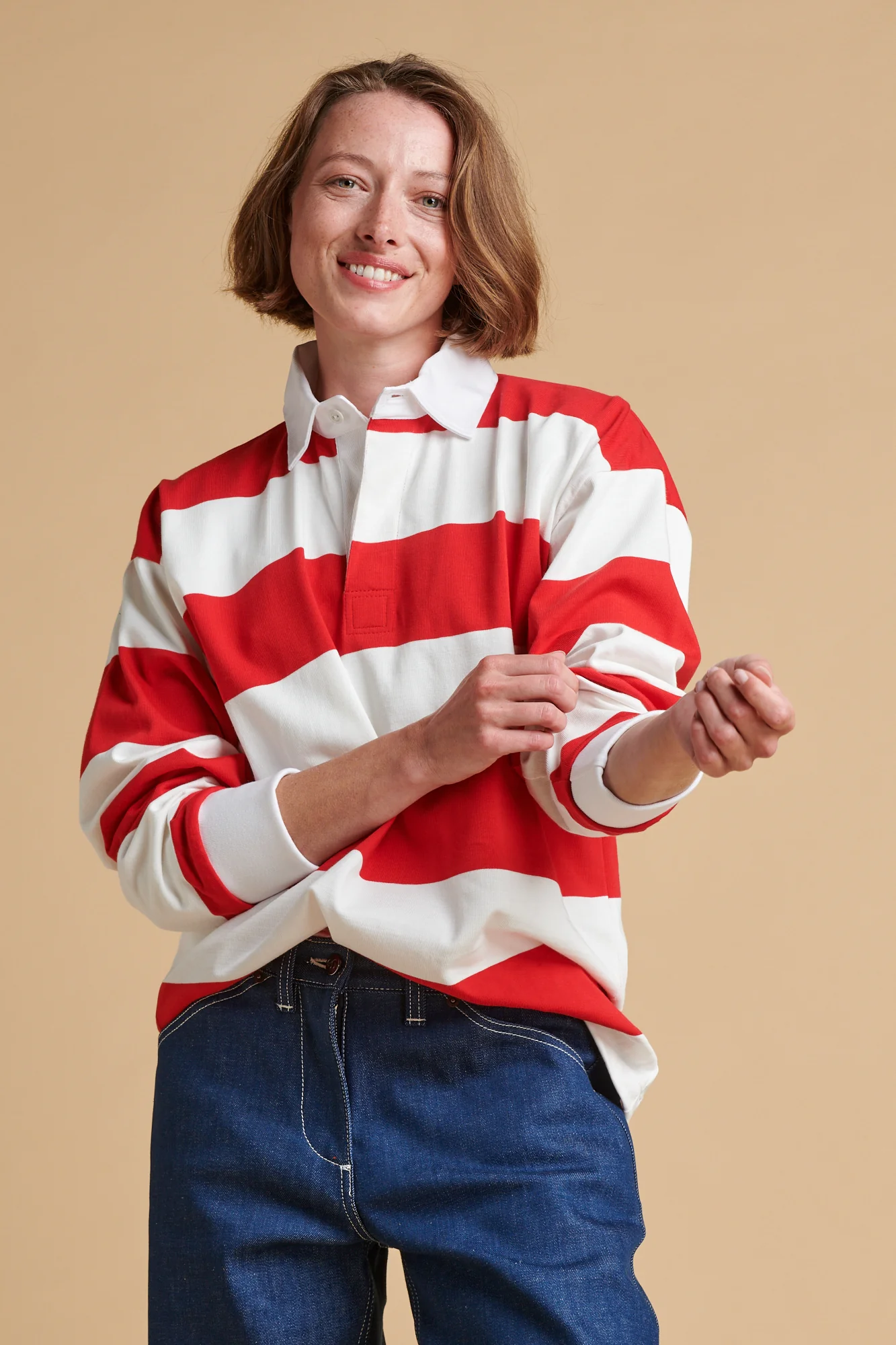 Wide Striped Rugby Shirt - Red/White - Image 4